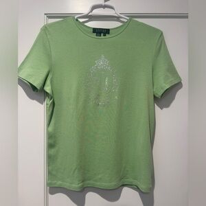 Ralph Lauren Light Green Rhinestone Crest Short Sleeve Tee